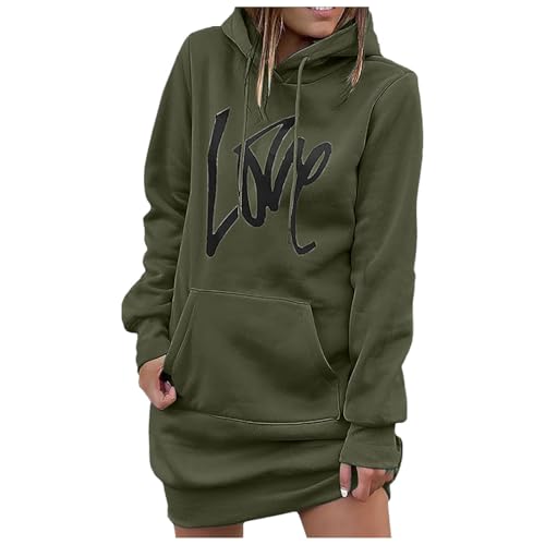 Damen Hoodie-Kleid mit bequemer Passform mittellanger Länge lässigem Design für jeden (GN2, S)