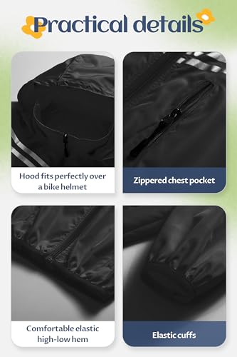 Image of CREATMO US Boys Girls Rain Coat Kids Reflective Cycling Jacket Waterproof Packable Children Windbreaker With Removable Hood