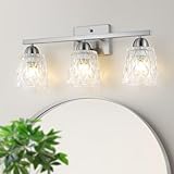 Mecgirn Stainless Steel 3 Light Bathroom Vanity Light, Brushed Nickel Bathroom Light Fixtures with Textured Glass Shades, Modern Vanity Lighting Wall Mount Over Mirror