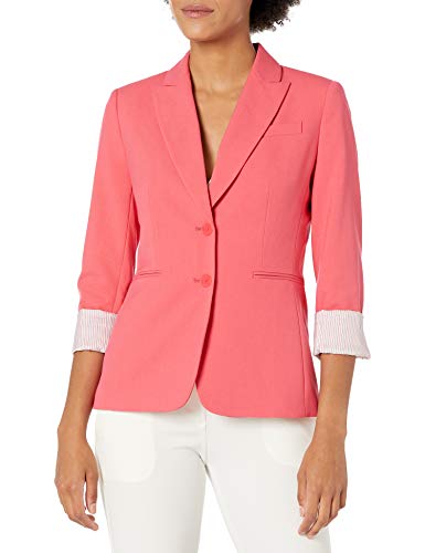 Tahari ASL Women's 2 Button Roll Sleeve Jacket, Rouge Red Heather