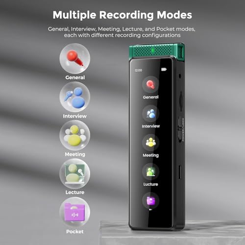 Image of 8GB Digital Voice Recorder with Playback, Innioasis R1 Full Touchscreen Voice Recorder with Bluetooth, Voice Activated Sound Audio Recorder Device with Mic Green