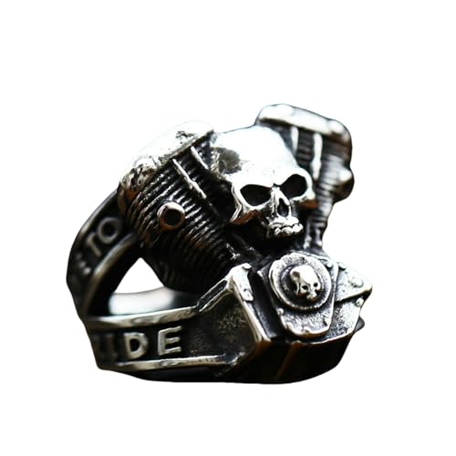 Sumpgle Estilo de motocicleta europeo y americano Anillos de acero inoxidable para hombre Llave de motor de acero de titanio retro Anillos de calavera Joyería de personalidad y moda