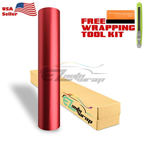 Free Tool Kit Satin Chrome Red Car Vinyl Wrap Sticker Decal Sheet With Air Release Bubble Free Self Adhesive Peel And Stick - 12"X60" (1Ft X 5Ft) #TOP1