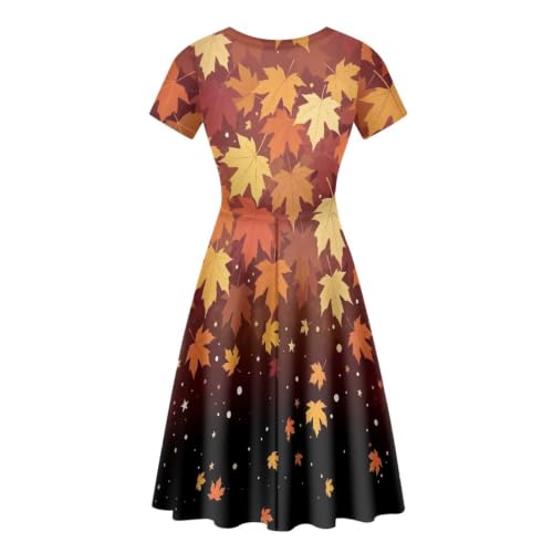 Image of HUGS IDEA Womens Puffy Swing Midi Dress Round Neck Short Sleeve Party A-Line Dresses