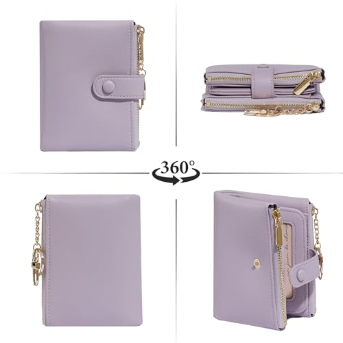 Sunwel Fashion Small Vegan Leather Wallet for Women RFID Blocking Ladies 13 Card Holder with Double Zipper Pocket (LAVENDER)2