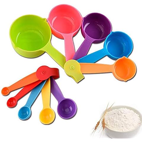 10 Pieces Plastic Measuring Cups and Spoons Set Colored for Kitchen Cooking Bathing (random style) Cover