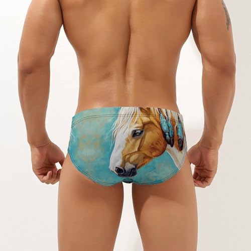 Indian Horse Printed Swim Briefs for Men Sexy Bikini Swimwear Elastic Beach Trunks Bathing Suit3