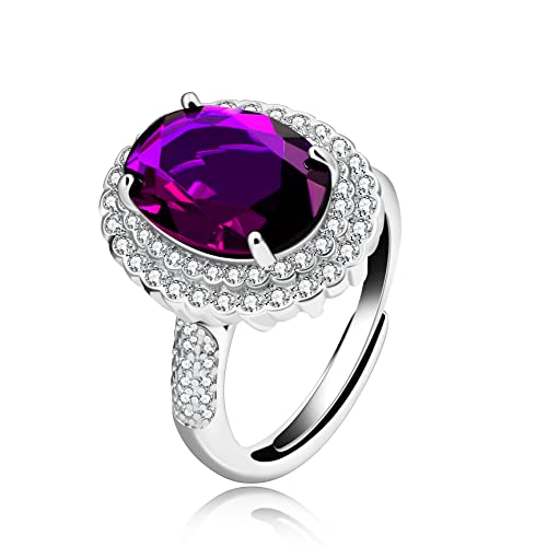 Uloveido Adjustable Platinum Plated Crystal Rings, Big Oval Cubic Zirconia Ring, Solitaire Split Shank Rings Birthstone Jewelry Gifts Y927