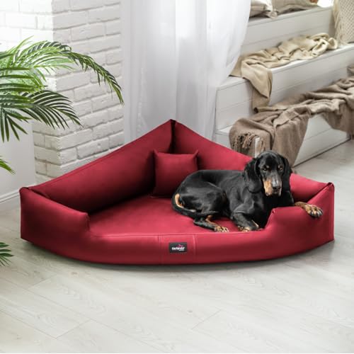 tierlando® Orthopädisches Hundebett Trivia Easy Clean aus Pflegeleichtem Kunstleder, Dreieckbett mit Visco-Matratze, Größe: 120x120cm | Farbe: 04 Dunkelrot