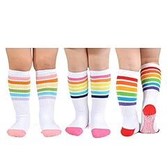 White/Rainbow Stripes, 3 Pairs