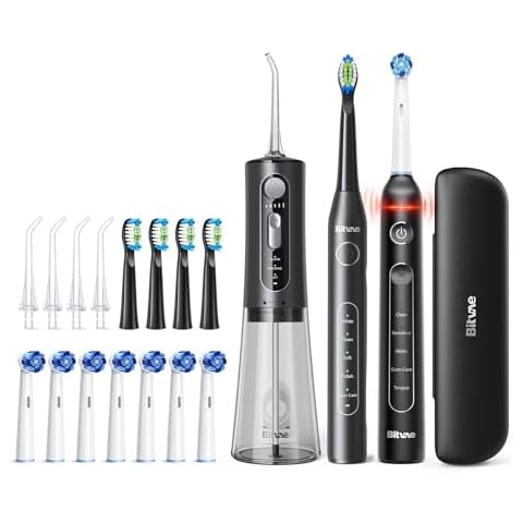 Bitvae R2 Rotating Electric Toothbrush for Adult, 5 Modes Rechargeable Power Toothbrush ＆ Water Flosser and Electric Toothbrush Combo Bundle, 3 Modes Rechargeable Water for Adult, Black Cover