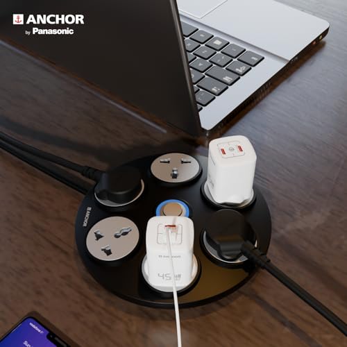 Image of Anchor by Panasonic 6 Universal Socket Extension Board, 6A Spike Guard with 2-Meter Heavy Duty Cord for Home and Office Usage, 6 Way Power Strip with LED Indicator, Matt Finish