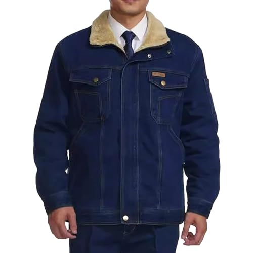 Generisch Chaqueta de trabajo de invierno con forro de piel de oveja para soldadores y artesanos, resistente al calor, extremadamente cálida y transpirable en azul, ideal para entornos de trabajo