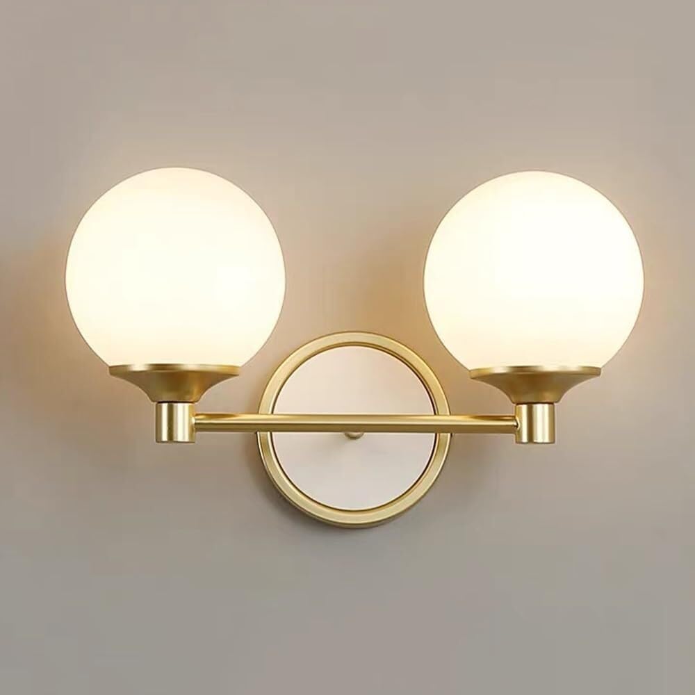 JYBNBBE Milk White Glass Shade Gold Modern Wall Sconce White Bedside Wall Lamp White Bathroom Lighting Globe Vanity Light G9 Brass Finish Wall Sconces Hardwire