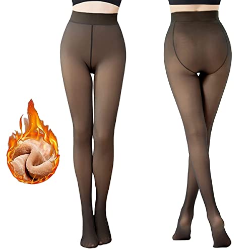 Medias de invierno con forro polar para mujer, cintura alta, cálidas, falsas, translúcidas, desnudas, pantimedias de forro polar, 320G (negro) Cover