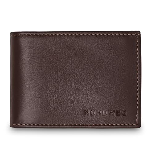 Flip Wallet NW038A – Slim Leather Wallet for Men – Minimalist Bifold with 6 Card Slots, ID Window, Unfolded Bill Pocket – Compact Front Pocket Design – Full-Grain Leather - Brown