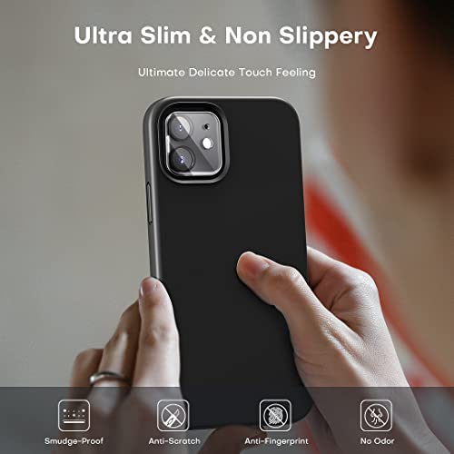 Tocol [5 In 1 For Iphone 12 Case, For Iphone 12 Pro Case, With 2 Pack Screen Protector + 2 Pack Camera Lens Protector, Silicone Shockproof Phone Case [Anti-Scratch] [Drop Protection], Black #TOP5