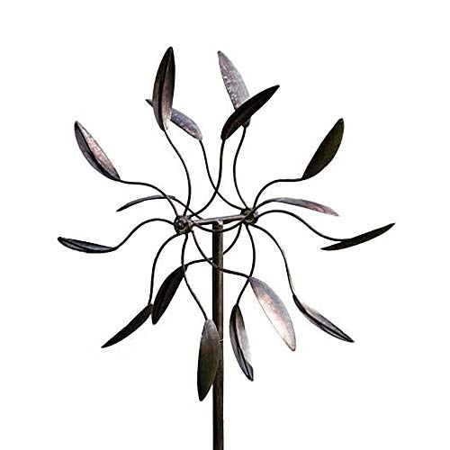 Evergreen Garden 82' Bronze Wind Spinner | Heavy Duty Powder Coated Metal Outdoor Twirler | Double Windmill | Ground Stake Included | 24-inches Wide | Decoration for Outside Yard and Garden