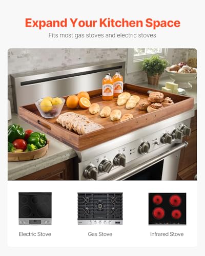 Image of VEVOR Noodle Board Stove Cover, Stove Top Cover Board for Gas Burner & Electric Stove, Acacia Wood Cutting Board with Built-in Handles, RV Stovetop Cover /Kitchen Sink Cover for Counter Space & Tray