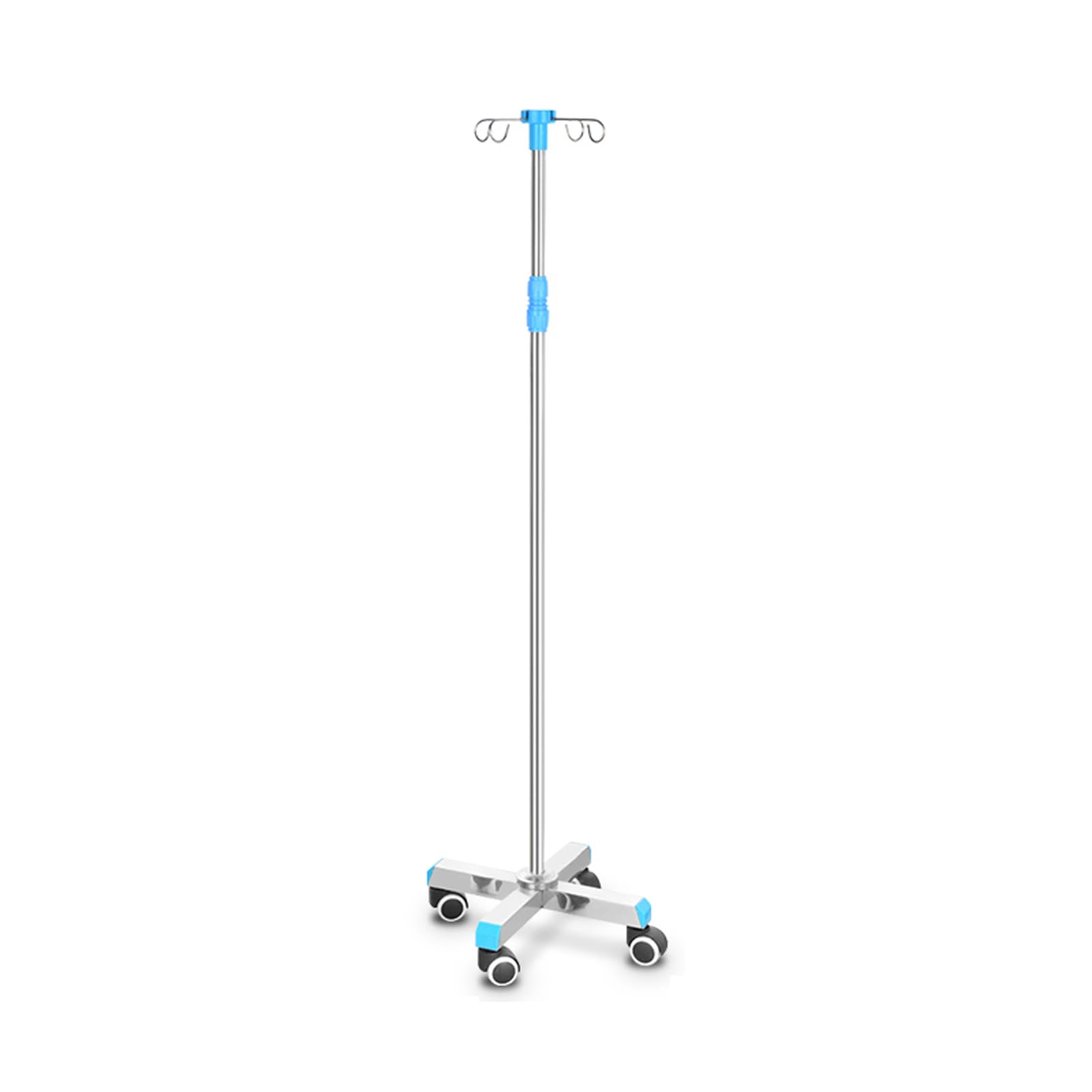 Wysuwany stojak do infuzji dożylnych, Przenośny stojak na kij z 5 kółkami i 4 hakami. Regulowana wysokość 130-205 cm. nogi