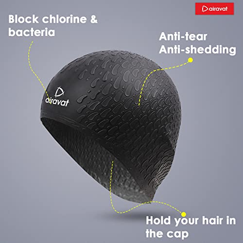 Image of Airavat Swim Bubble Cap, Silicone Swim Cap, Comfortable Bathing Cap Ideal for Curly Short Medium Long Hair, Swimming Cap for Women and Men (Black)