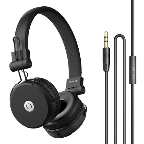 MuveAcoustics Wired Auxiliary On Ear Foldable Headphones with Microphone for Travel, Plane, School,...