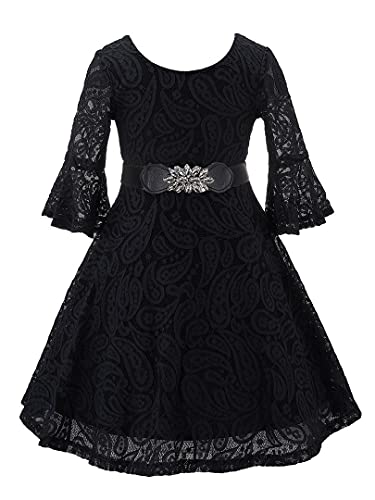 Bow Dream Lace Flower Girl Dress with Rhinestones Belt for Junior Bridesmaid Country Party