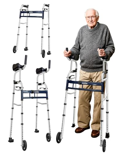 Agrish Déambulateur étroit avec roues – Cadre de marche pliable, largeur et hauteur réglables, accoudoirs amovibles – Aide à la marche 204 kg pour seniors,...