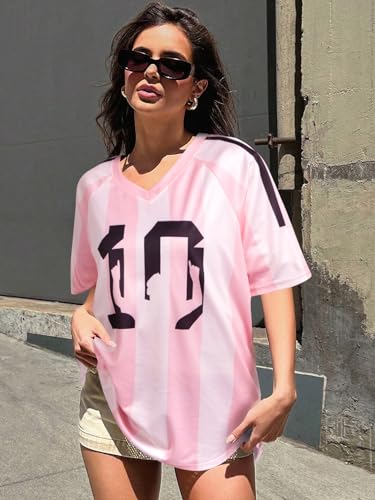 Oversized Jersey Shirts for Women Argentina Jersey Brazil Shirt Pink Soccer Mom Tshirts Y2k V Neck Short Sleeve Top2