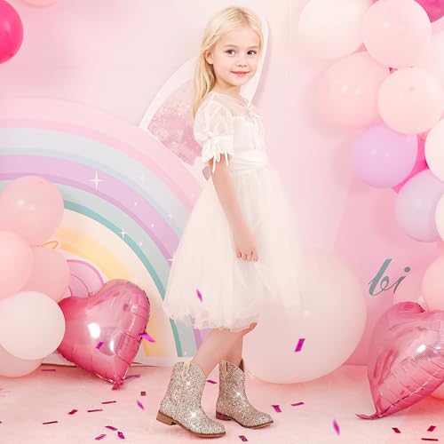 Image of Motasha Toddler Girls Cowgirl Boots Gold Cowboy Boot for Big Kids Cowgirl Boot Size 3 Horse Riding Shoes Birthday Party Wedding (M7111 Sequin Gold 3)