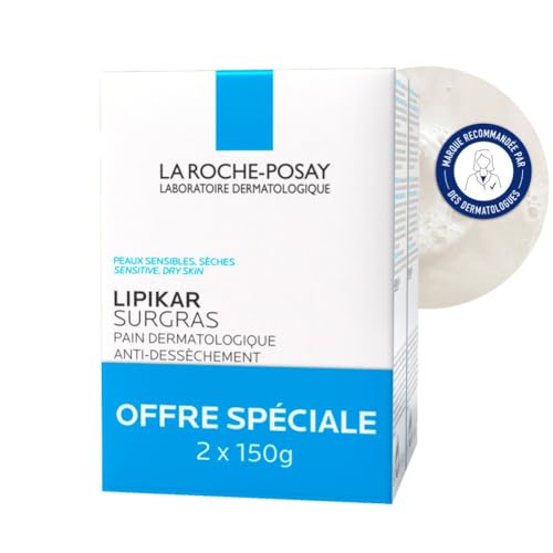 La Roche-Posay, Lipikar, Savon Pain Surgras Anti-Dessèchement, Idéal Peaux Sensibles et Peaux Sèches, Apaise les Sensations de Tiraillements, Enrichi en Beurre de Karité et Niacinamide, Lot de 2