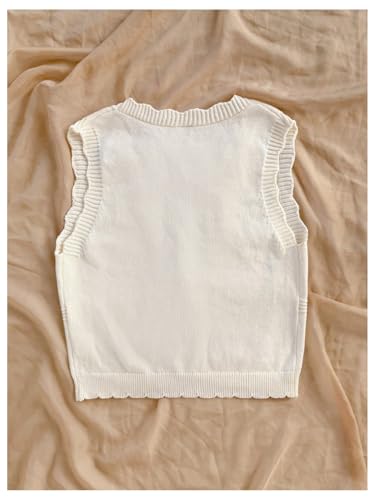 MakeMeChic Women's Floral Embroidery Cardigan Sweater Bow Tie Front Sleeveless Crop Outerwear2