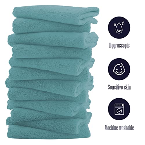 Image of 16 Pack Baby Washcloths - Luxury Coral Fleece - Extra Absorbent and Soft Wash Clothes for Newborns, Infants and Toddlers - Suitable for Sensitive Skin and New Born - Baby Shower - Teal, 10x10 Inch