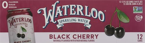 Image of Waterloo Sparkling Water, Black Cherry Naturally Flavored, 12 Fl Oz Cans (Pack of 24) - Zero Calories and Zero Sugar or Sweeteners