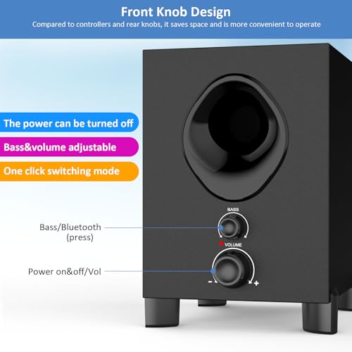 OROW Bluetooth PC Lautsprecher, 2.1 PC-Lautsprecher mit subwoofer, Knopf vorne 18W Computer Lautsprecher Boxen für PC,Smartphone, Laptop,Monitor,Unterstützt AUX,Bluetooth,USB-Stromversorgung(S213) – Bild 3