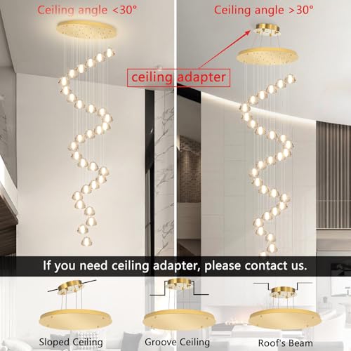 Image of 30-Lights Modern Chandeliers for High Ceiling Large Crystal Chandeliers LED Long Handing Light Fixture for Entrance Hallway Foyer Staircase 3000K