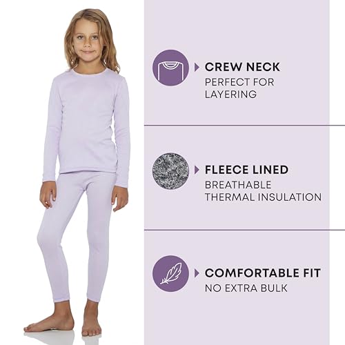 Rocky Thermal Underwear Kids Girls Thermal Underwear Set Long Johns kid Thermals Kid Base Layer kids thermals top bottom set Winter Clothes Shirt Pants Ski/Extreme Cold (Lavender, M, Heavy)2