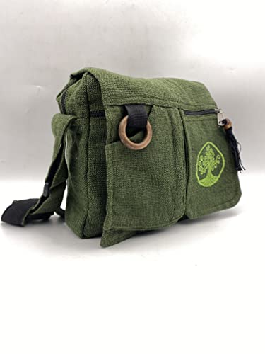 Hemp Green Crossbody Bag, Green purses for women and men, Everyday Travel essentials, Shoulder Bags, 5 pockets with zippers, Handmade Hippie Bag, Gift2