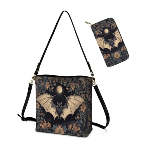 Image of HUGS IDEA Leather Purses and Handbag for Women Bucket Bag with Wrist Wallet 2 Packs