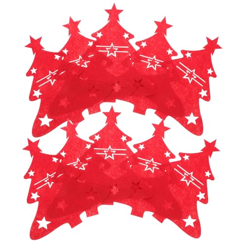 HOLIDYOYO Bolsas Porta Cubiertos Navideños de Fieltro Rojo 48 Piezas Diseño Árbol de Navidad para Decoración de Mesa y Organización de Utensilios en Fiestas Navideñas