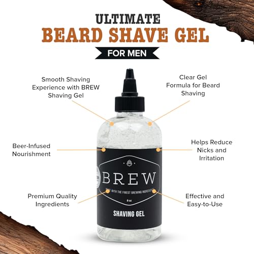 Beard Shave Gel by BREW Grooming - Clear Gel for Perfect Edging & Smooth Shaving - Made With Hops, Barley, Yeast Oil - Reduces Razor Irritation, Cuts & Nicks - Moisturizes, Cleans, Softens - 8 fl oz - Image 3