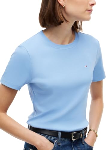 Tommy Hilfiger Damen T-Shirt Kurzarm New Slim Cody Rundhalsausschnitt, Blau (Cloudy Blue), S – Ansicht 3