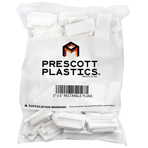 Image of Prescott Plastics 1 x 2 Inch Rectangle Plastic Plug White Inserts (20 Pack), White End Cap for Metal Tubing, Fence, Glide Insert for Pipe Post, Chairs and Furniture - Chair Glide - Plastic Fence