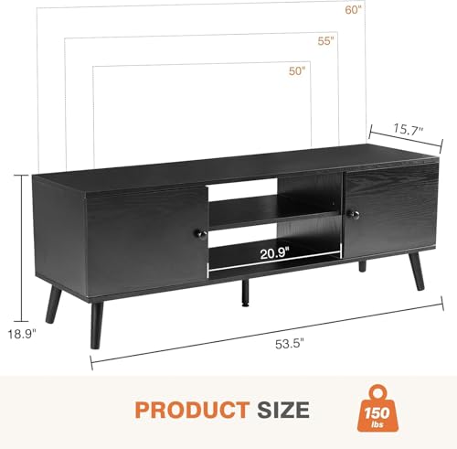Image of Sweetcrispy TV Stand for 55 60 inch TV, Modern Mid Century Entertainment Center with Storage Cabinet, Media Console Table for Living Room, Soft Hinge, Handle Door, Wooden Office Furniture, Tank