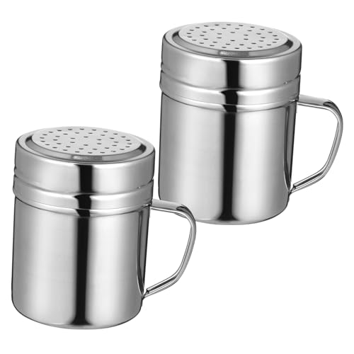 Cabilock 2Pcs Stainless Steel Shaker Flavoring Container with Handle for Home Cafe and Restaurant Use Dishwasher Safe