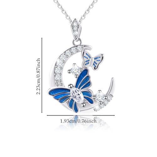 CZ Moon and Butterfly Necklace for Women S925 Sterling Silver Enamel Blue Butterfly Animal Pendant Moon Jewelry Birthday Anniversary Valentines Gifts for Wife Girlfriend Mom4