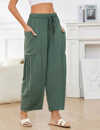 Kissonic Womens Wide Leg Pants Casual Loose Drawstring Flowy Summer Beach Palazzo Harem Pants with Pockets2