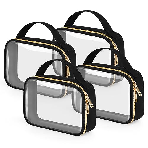 Image of Wedama TSA Approved Toiletry Bag, 4 Pack Clear Makeup Bags with Handles, Quart Size Toiletry Bags, PVC Clear Cosmetic Bags for Women and Men, Carry on Airport Airline Compliant Bag, Black