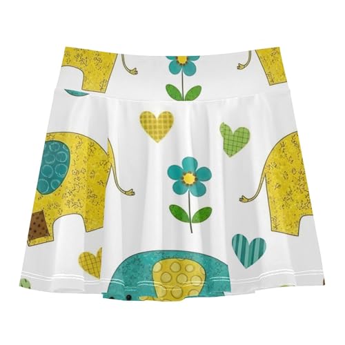 2 in 1 Girls Skorts Athletic Shorts Toddlers Tennis Skirts School Cute Cartoon Elephants Floral 4t