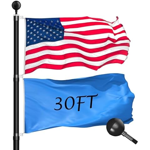 Wphold 30FT Telescopic Flag Pole Kit: Extra Thick Telescoping Flag Poles, Black Heavy Duty Flag Poles for Outside House Inground with 3x5 American Flag Cover